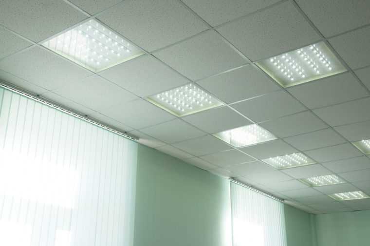 Потолочные светильники в офисе с холодным светом
