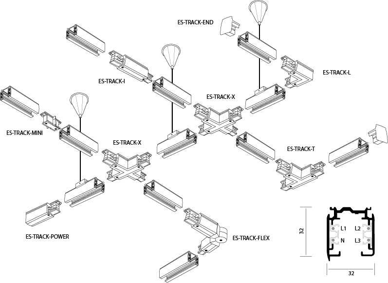 Схема сборки шинопровода для трековых светильников